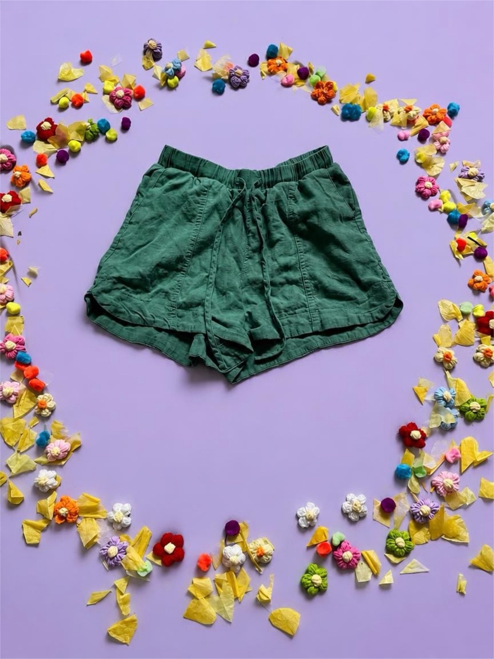 Universal Thread Forest Green High-Waist Linen-Blend Drawstring Shorts